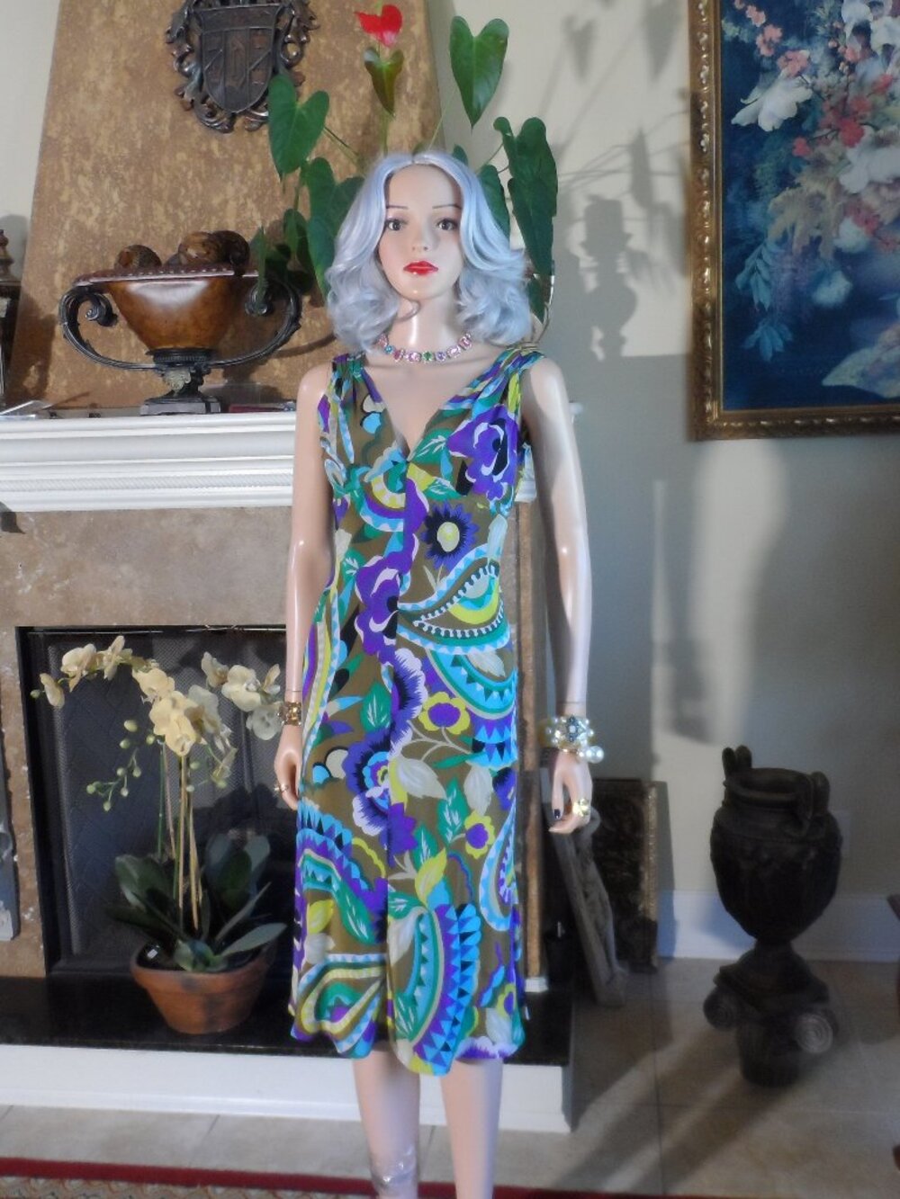 Etro Milano Silk Abstract Floral Print Backless Dress Size IT 38 US 2